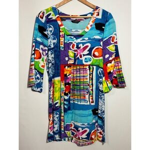 JAMS WORLD Hawaiian Floral Print‎ Mini Dress Tunic Size S Made in USA